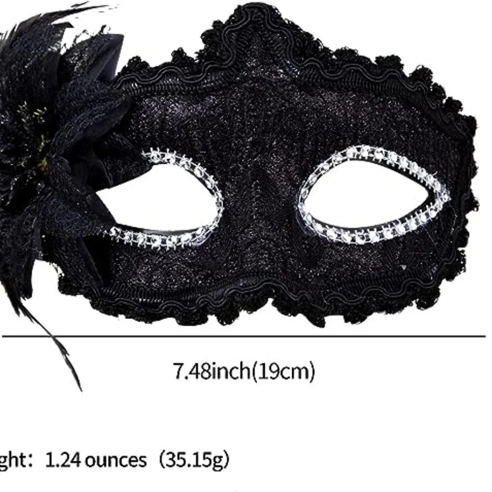 MASK Masquerade Venetian Mask Lace Black Flower Black Feathers Bling Halloween